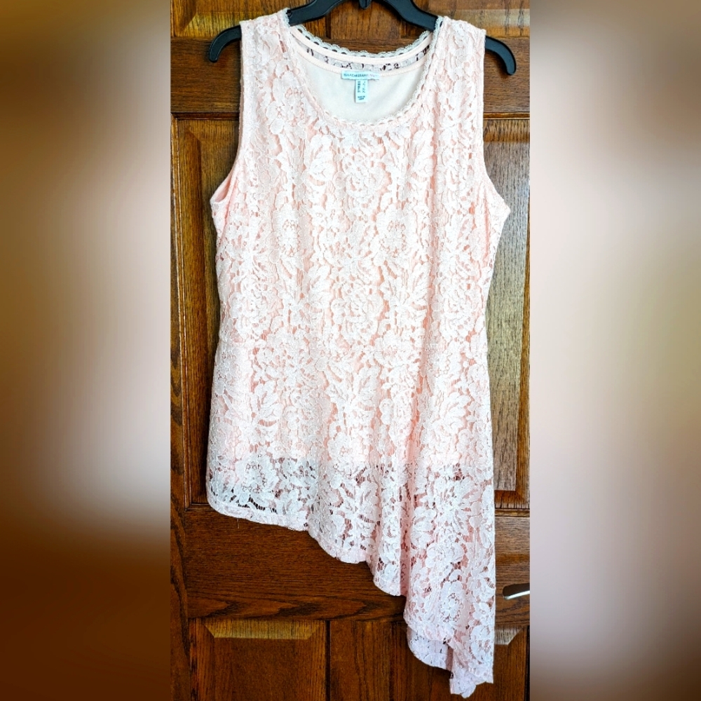 Isaac Mizrah Live Ballerina Pink Sleeveless Lace Asymmetric Peplum Top